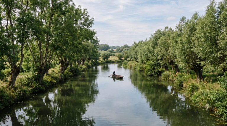 Barque sur un canal de la Venise Verte, dans le Marais poitevin